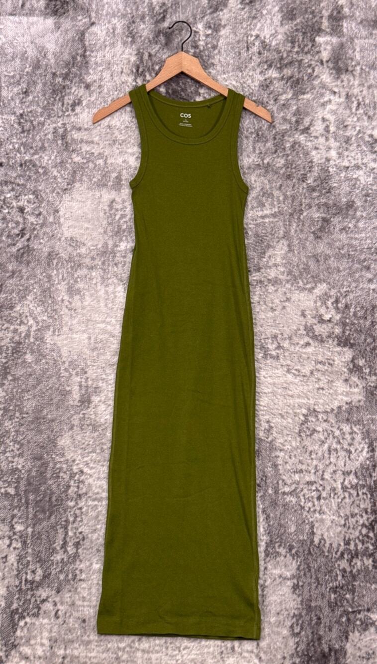 COS Midi Dress XS Womens Cotton Ribbed Kelly Green Tank
